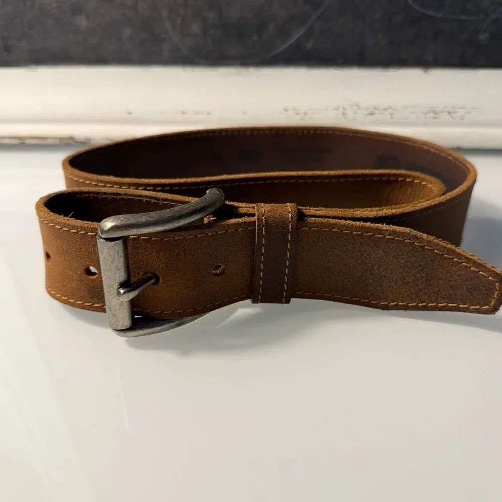 Buckle Genuine Leather Brown Belt Men’s Size 36 Distressed Rustic Western 3512